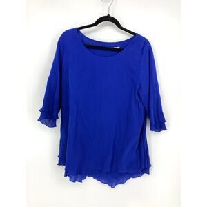Soft Surroundings 3/4 Sleeve Gauze Cotton Blouse Womens Sz L Blue *FLAW READ